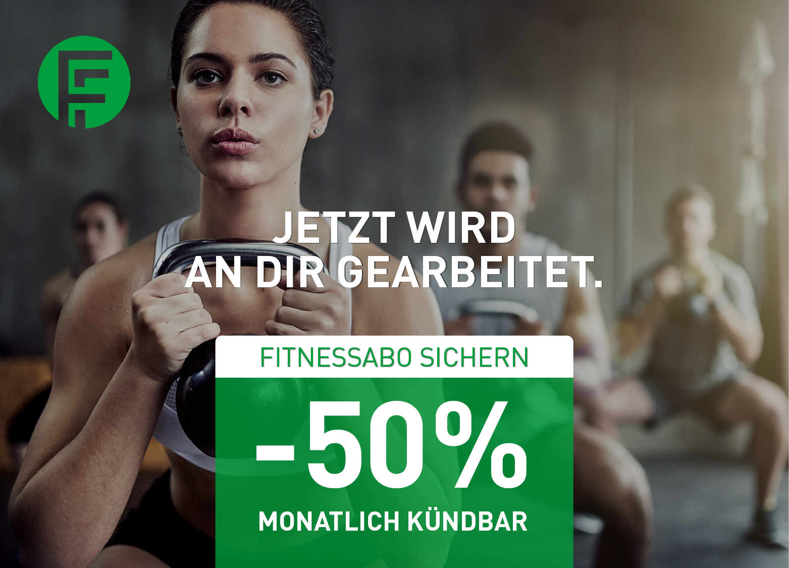 FitFabrik Oktoberaktion: Jetzt wird an dir gearbeitet. Fitnessabo sichern, 50 % sparen, monatlich kündbar.