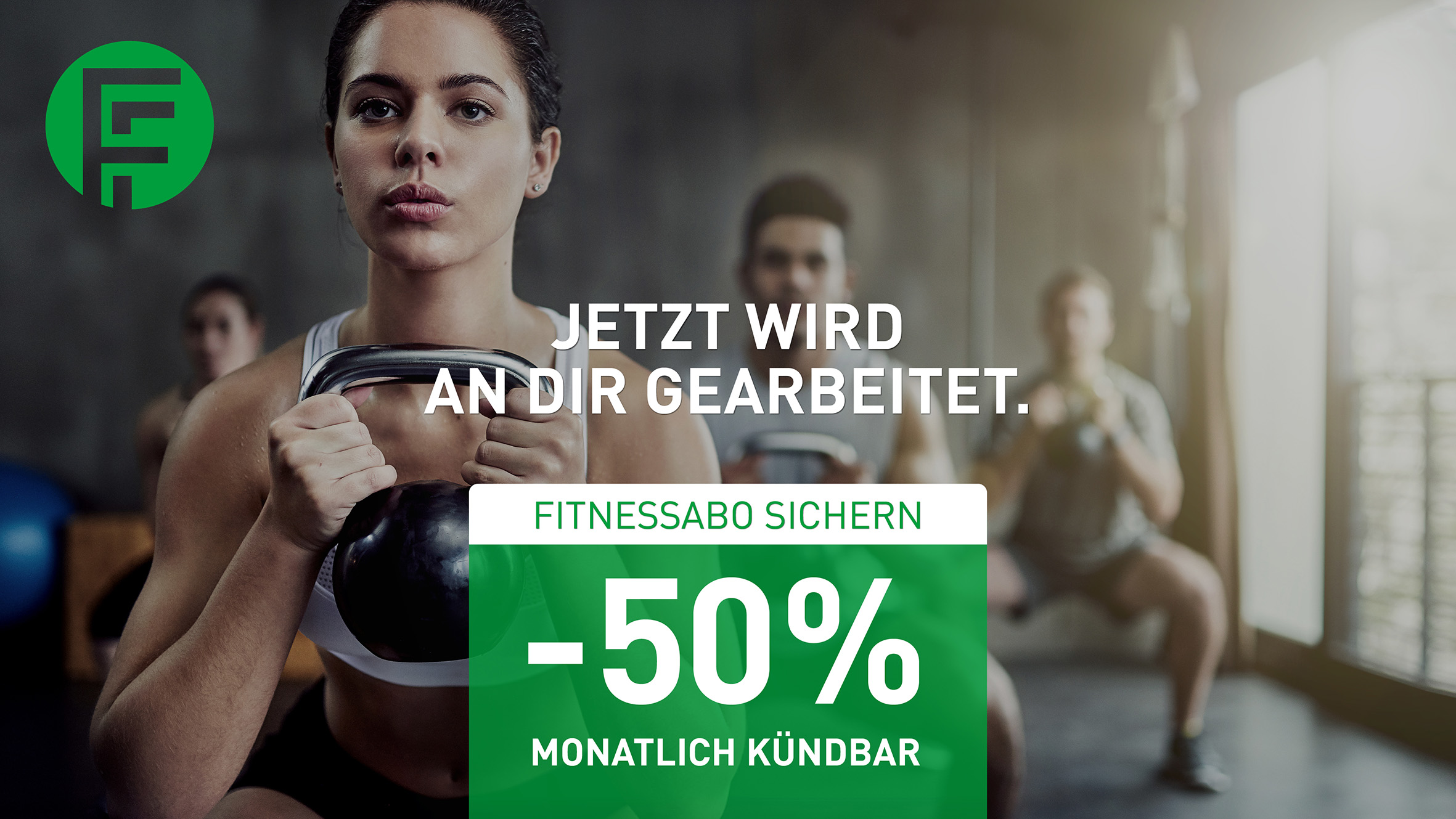 FitFabrik Oktoberaktion: Jetzt wird an dir gearbeitet. Fitnessabo sichern, 50 % sparen, monatlich kündbar.